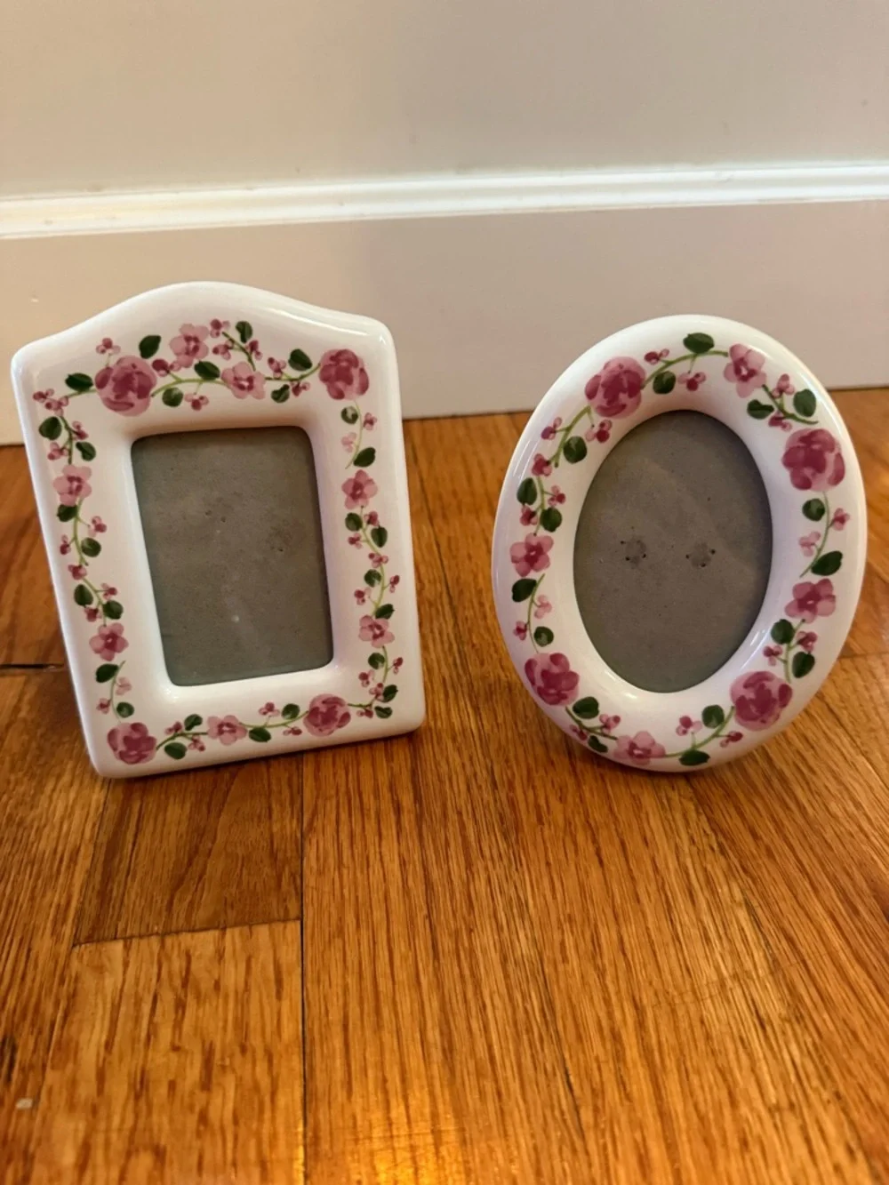 Vintage Floral Ceramic Photo Frame - Pink Rose Pattern